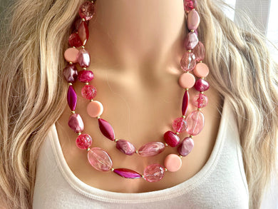 Pink Love Necklace, multi strand colorful jewelry, chunky statement necklace, cream red pink Saint Valentines Day February blush baby