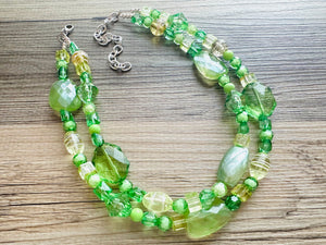Lime & Forest Green Chunky Statement Necklace, green beaded necklace, bubble jewelry, multi color jewelry multi strand necklace, bib chunky