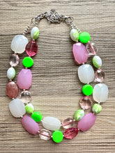 Load image into Gallery viewer, Watermelon Salt Necklace, Pink &amp; Green Chunky Statement Necklace, green pink beaded necklace jewelry, multi color strand bib chunky