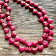 Load image into Gallery viewer, Golden Heart Flutter Necklace, multi strand colorful jewelry, chunky statement necklace, gold red pink Saint Valentines Day February