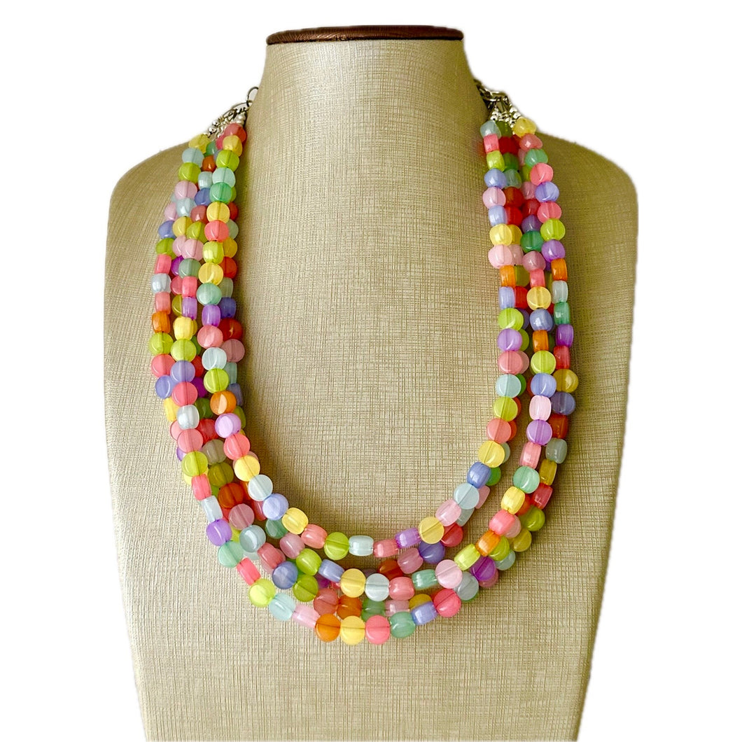 Carnival Candy 5 strand Beaded Necklace, Colorful Jewelry, Chunky statement necklace, beaded necklace, rainbow confetti neon jewelry