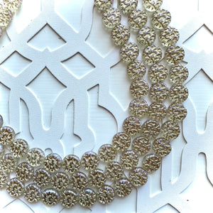 Gold Etched Purple Hologram Statement 3 Strand statement necklace, pretty big beaded chunky jewelry, golden shiny metallic jewelry necklace