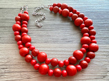 Load image into Gallery viewer, Bubble Red Wood Beaded Necklace, Colorful Jewelry, Chunky wooden statement, big beaded necklace, birthday 2 strand thick collar beads