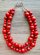 Load image into Gallery viewer, Bubble Red Wood Beaded Necklace, Colorful Jewelry, Chunky wooden statement, big beaded necklace, birthday 2 strand thick collar beads
