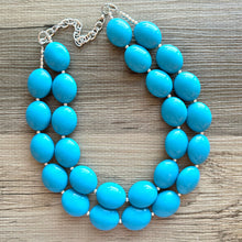 Load image into Gallery viewer, Teal Big Beaded Statement Necklace, beaded jewelry, blue jewelry, teal beaded necklace, turquoise jewelry, blue necklace, chunky beaded bib