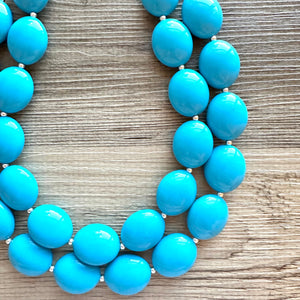 Teal Big Beaded Statement Necklace, beaded jewelry, blue jewelry, teal beaded necklace, turquoise jewelry, blue necklace, chunky beaded bib