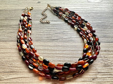 Load image into Gallery viewer, Fall Fireside Coffee Bean chunky necklace, brown beaded jewelry, resin beaded necklace, fall necklace chocolate tan champagne gray