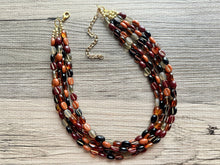 Load image into Gallery viewer, Fall Fireside Coffee Bean chunky necklace, brown beaded jewelry, resin beaded necklace, fall necklace chocolate tan champagne gray