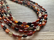 Load image into Gallery viewer, Fall Fireside Coffee Bean chunky necklace, brown beaded jewelry, resin beaded necklace, fall necklace chocolate tan champagne gray
