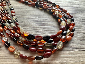 Fall Fireside Coffee Bean chunky necklace, brown beaded jewelry, resin beaded necklace, fall necklace chocolate tan champagne gray