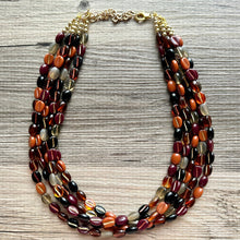 Load image into Gallery viewer, Fall Fireside Coffee Bean chunky necklace, brown beaded jewelry, resin beaded necklace, fall necklace chocolate tan champagne gray