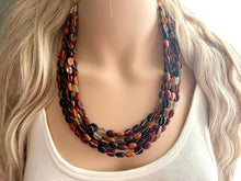 Load image into Gallery viewer, Fall Fireside Coffee Bean chunky necklace, brown beaded jewelry, resin beaded necklace, fall necklace chocolate tan champagne gray