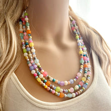 Load image into Gallery viewer, Colorful Spring Statement Necklace, Soft tone Beaded Necklace, Chunky bib necklace, pastel necklace, jewelry, bridesmaid necklace