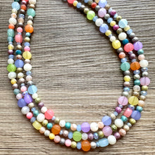 Load image into Gallery viewer, Colorful Spring Statement Necklace, Soft tone Beaded Necklace, Chunky bib necklace, pastel necklace, jewelry, bridesmaid necklace