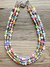 Load image into Gallery viewer, Colorful Spring Statement Necklace, Soft tone Beaded Necklace, Chunky bib necklace, pastel necklace, jewelry, bridesmaid necklace