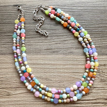 Load image into Gallery viewer, Colorful Spring Statement Necklace, Soft tone Beaded Necklace, Chunky bib necklace, pastel necklace, jewelry, bridesmaid necklace