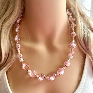 Lampwork Glass Sweetheart blush pink Single Strand Big Beaded Statement Necklace, pink Jewelry, pink beaded necklace, bridesmaid Valentine