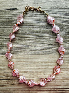 Lampwork Glass Sweetheart blush pink Single Strand Big Beaded Statement Necklace, pink Jewelry, pink beaded necklace, bridesmaid Valentine