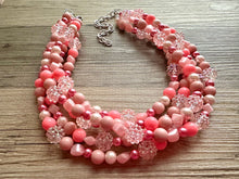 Load image into Gallery viewer, 5 Strand Pink Chunky Statement Necklace + earrings, blush pink beaded necklace, colorful jewelry light pink cream beaded earrings pearl