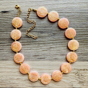 Flower Moon Chunky Statement Necklace, Big beaded jewelry, Single Strand tan color changing champagne, gold chunky layering necklace