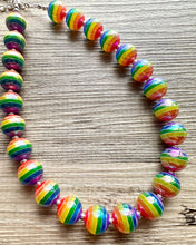 Load image into Gallery viewer, Rainbow of Life Beaded Necklace, Colorful Jewelry, Chunky statement necklace, big beaded necklace, circle jewelry, gay pride striped resin