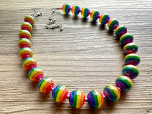 Load image into Gallery viewer, Rainbow of Life Beaded Necklace, Colorful Jewelry, Chunky statement necklace, big beaded necklace, circle jewelry, gay pride striped resin