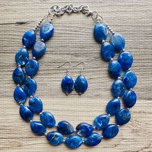 Load image into Gallery viewer, Royal Blue Chunky Statement Necklace, Big beaded jewelry, Double Strand Statement Necklace, Bib necklace, dark bridesmaid wedding