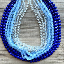 Load image into Gallery viewer, Vintage 11 Strand Blue Ombre Beaded Necklace jewelry, beaded chunky statement necklace, light aqua bridesmaid necklace, bridal jewelry thick