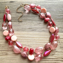 Load image into Gallery viewer, Pink Love Necklace, multi strand colorful jewelry, chunky statement necklace, cream red pink Saint Valentines Day February blush baby