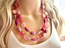 Load image into Gallery viewer, Pink Love Necklace, multi strand colorful jewelry, chunky statement necklace, cream red pink Saint Valentines Day February blush baby