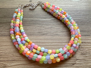 Carnival Candy 5 strand Beaded Necklace, Colorful Jewelry, Chunky statement necklace, beaded necklace, rainbow confetti neon jewelry