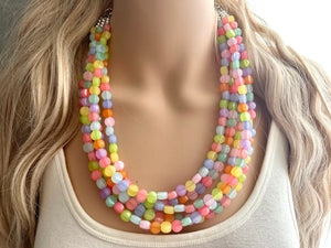 Carnival Candy 5 strand Beaded Necklace, Colorful Jewelry, Chunky statement necklace, beaded necklace, rainbow confetti neon jewelry