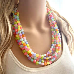 Carnival Candy 5 strand Beaded Necklace, Colorful Jewelry, Chunky statement necklace, beaded necklace, rainbow confetti neon jewelry