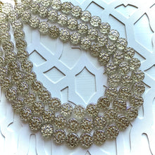 Load image into Gallery viewer, Gold Etched Purple Hologram Statement 3 Strand statement necklace, pretty big beaded chunky jewelry, golden shiny metallic jewelry necklace
