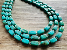 Load image into Gallery viewer, Seafoam Green Chunky Statement Necklace, 3 strand necklace, green necklace, aqua necklace, green brown wedding bridesmaid necklace