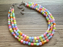 Load image into Gallery viewer, Rainbow Chunky Statement Necklace, 3 layer multi Strand Beaded Jewelry, blue pink green yellow jewelry, spring necklace, Easter statement