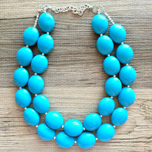 Load image into Gallery viewer, Teal Big Beaded Statement Necklace, beaded jewelry, blue jewelry, teal beaded necklace, turquoise jewelry, blue necklace, chunky beaded bib