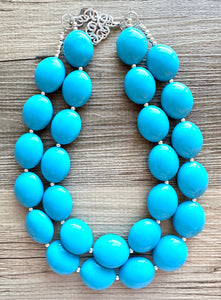 Teal Big Beaded Statement Necklace, beaded jewelry, blue jewelry, teal beaded necklace, turquoise jewelry, blue necklace, chunky beaded bib
