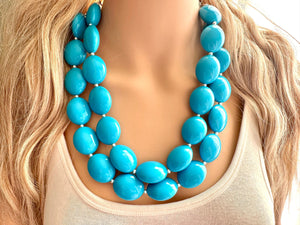 Teal Big Beaded Statement Necklace, beaded jewelry, blue jewelry, teal beaded necklace, turquoise jewelry, blue necklace, chunky beaded bib