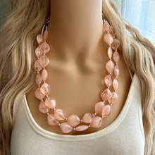 Load image into Gallery viewer, Petite Peach Big Beaded Statement Necklace, beaded jewelry, peach beaded necklace, coral necklace chunky beaded bib earrings