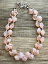 Load image into Gallery viewer, Petite Peach Big Beaded Statement Necklace, beaded jewelry, peach beaded necklace, coral necklace chunky beaded bib earrings
