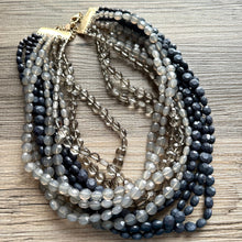 Load image into Gallery viewer, Vintage 11 Strand Gray Ombre Beaded Necklace jewelry, beaded chunky statement necklace, granite bridesmaid necklace, bridal jewelry