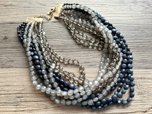 Load image into Gallery viewer, Vintage 11 Strand Gray Ombre Beaded Necklace jewelry, beaded chunky statement necklace, granite bridesmaid necklace, bridal jewelry