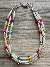 Load image into Gallery viewer, Starfish Party Statement Necklace, chunky beaded jewelry, rainbow necklace, beaded jewelry, vacation necklace island tropical pearl