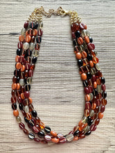 Load image into Gallery viewer, Fall Fireside Coffee Bean chunky necklace, brown beaded jewelry, resin beaded necklace, fall necklace chocolate tan champagne gray