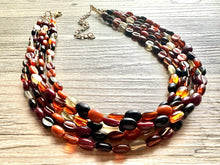 Load image into Gallery viewer, Fall Fireside Coffee Bean chunky necklace, brown beaded jewelry, resin beaded necklace, fall necklace chocolate tan champagne gray