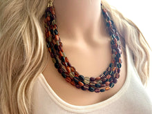 Load image into Gallery viewer, Fall Fireside Coffee Bean chunky necklace, brown beaded jewelry, resin beaded necklace, fall necklace chocolate tan champagne gray