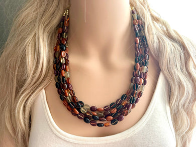 Fall Fireside Coffee Bean chunky necklace, brown beaded jewelry, resin beaded necklace, fall necklace chocolate tan champagne gray