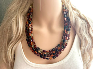 Fall Fireside Coffee Bean chunky necklace, brown beaded jewelry, resin beaded necklace, fall necklace chocolate tan champagne gray