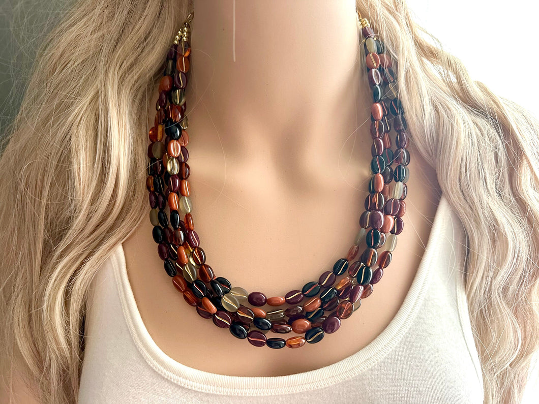 Fall Fireside Coffee Bean chunky necklace, brown beaded jewelry, resin beaded necklace, fall necklace chocolate tan champagne gray